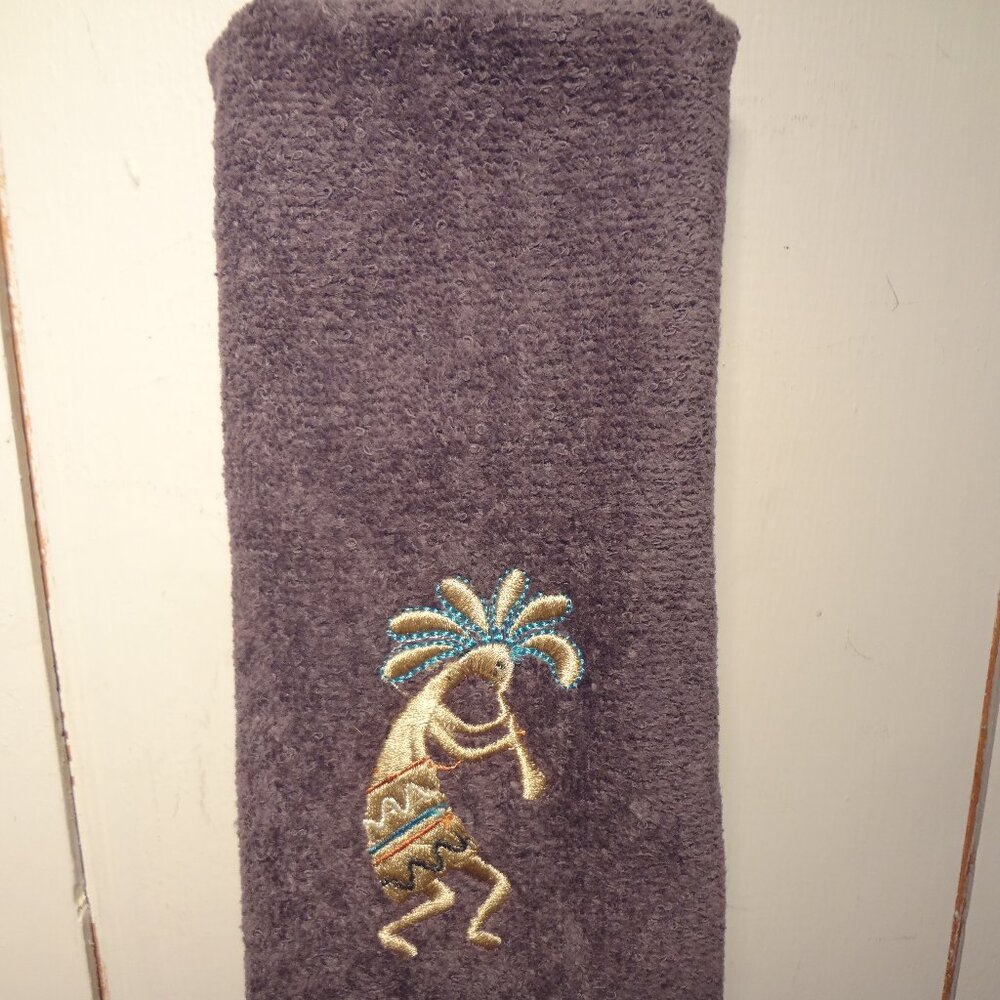 💥Purple Embroidered Kokopelli Hand Towel